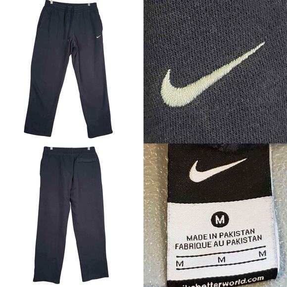 Nike Sweatpants Mens Size Medium M Navy Blue Joggers Club Fleece Wide Leg - Picture 1 of 9
